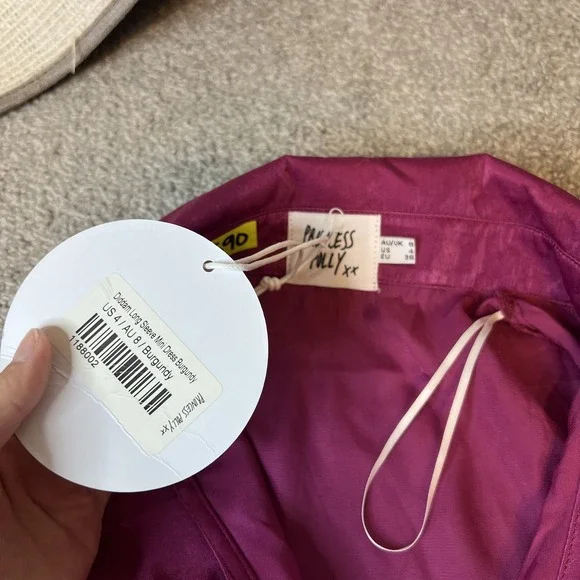 Princess Polly Dress Womens US 4 AU 8 pink Satin Wrap Tie Long Sleeve Mini - Picture 6 of 12